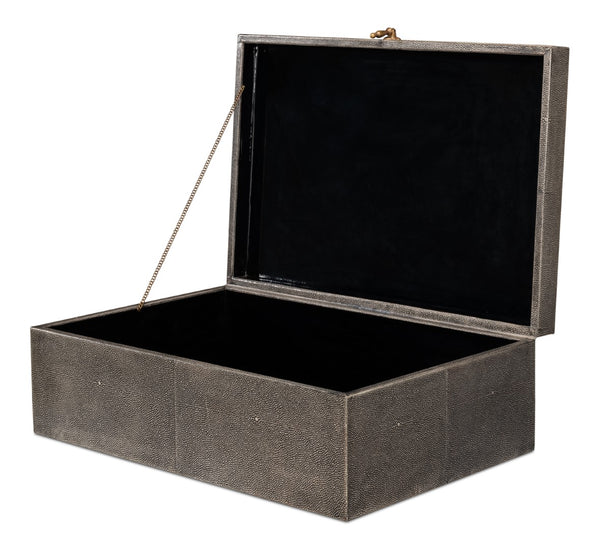 Sarreid Cosmos Elegant Nesting Boxes Set Of 3 - Black Shagreen Antique Finish With Leather & Brass Accents Black  40824