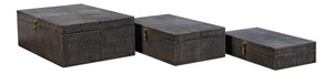 Sarreid Cosmos Elegant Nesting Boxes Set Of 3 - Black Shagreen Antique Finish With Leather & Brass Accents Black  40824