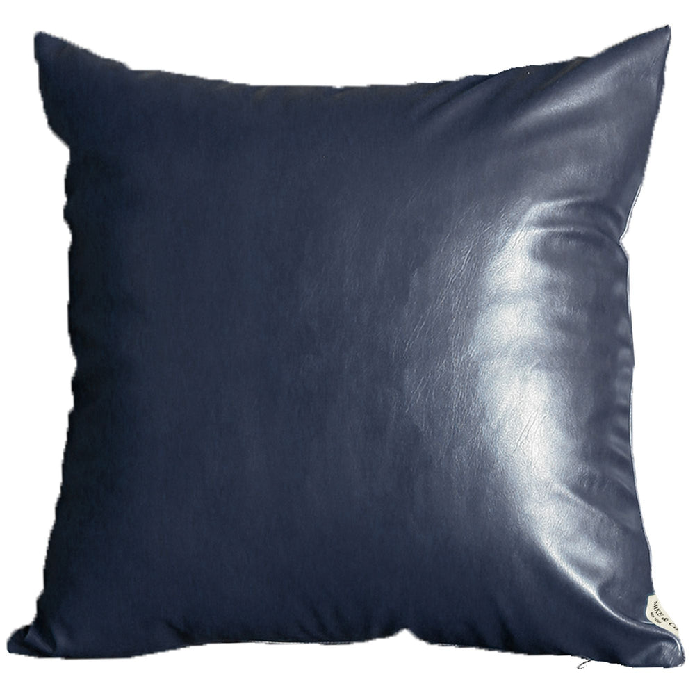 Homeroots Set Of Two 20" X 20" Navy Blue Faux Leather Zippered Pillow   408250