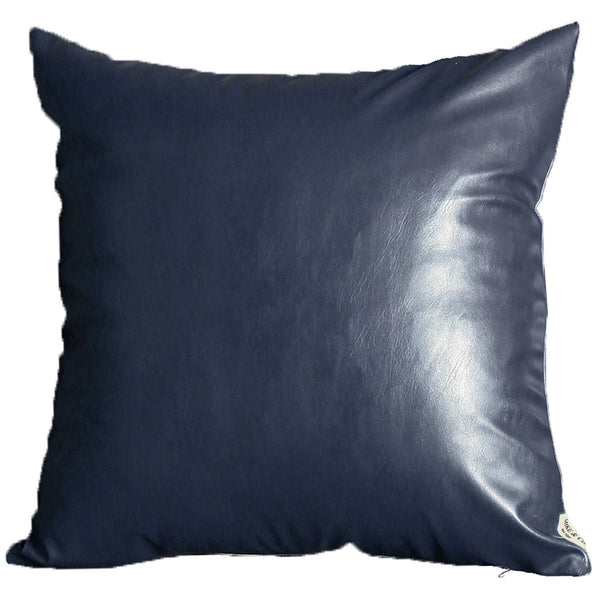 Homeroots Set Of Two 20" X 20" Navy Blue Faux Leather Zippered Pillow   408250