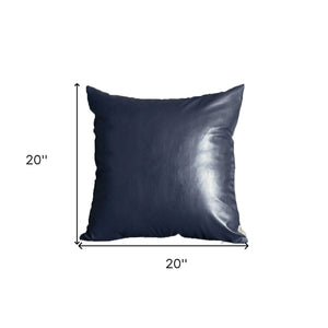 Homeroots Set Of Two 20" X 20" Navy Blue Faux Leather Zippered Pillow   408250