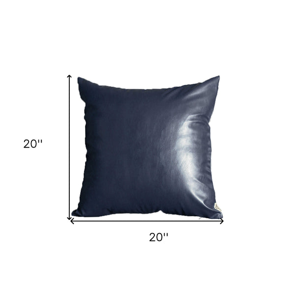 Homeroots Set Of Two 20" X 20" Navy Blue Faux Leather Zippered Pillow   408250