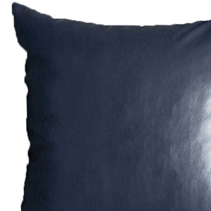 Homeroots Set Of Two 20" X 20" Navy Blue Faux Leather Zippered Pillow   408250