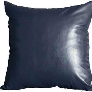 Homeroots Set Of Two 20" X 20" Navy Blue Faux Leather Zippered Pillow   408250
