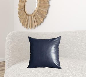 Homeroots Set Of Two 20" X 20" Navy Blue Faux Leather Zippered Pillow   408250