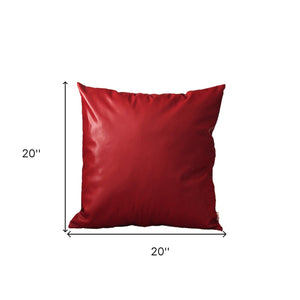 Homeroots Set Of Two 20" X 20" Red Faux Leather Zippered Pillow   408251