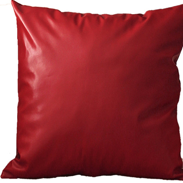 Homeroots Set Of Two 20" X 20" Red Faux Leather Zippered Pillow   408251