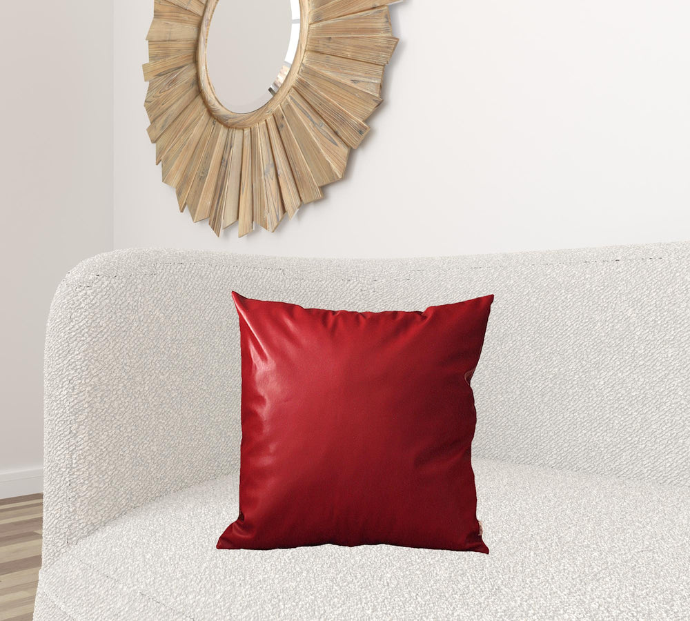 Homeroots Set Of Two 20" X 20" Red Faux Leather Zippered Pillow   408251