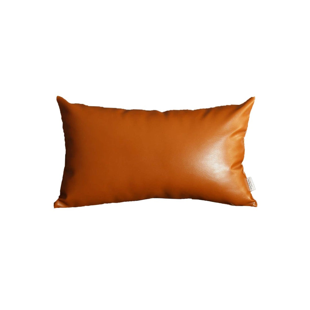 HomeRoots Set of Four Stylish Brown Faux Leather Lumbar Pillow Covers for Chic Home Décor & Comfort 408252