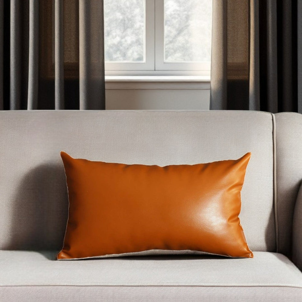 HomeRoots Set of Four Stylish Brown Faux Leather Lumbar Pillow Covers for Chic Home Décor & Comfort 408252