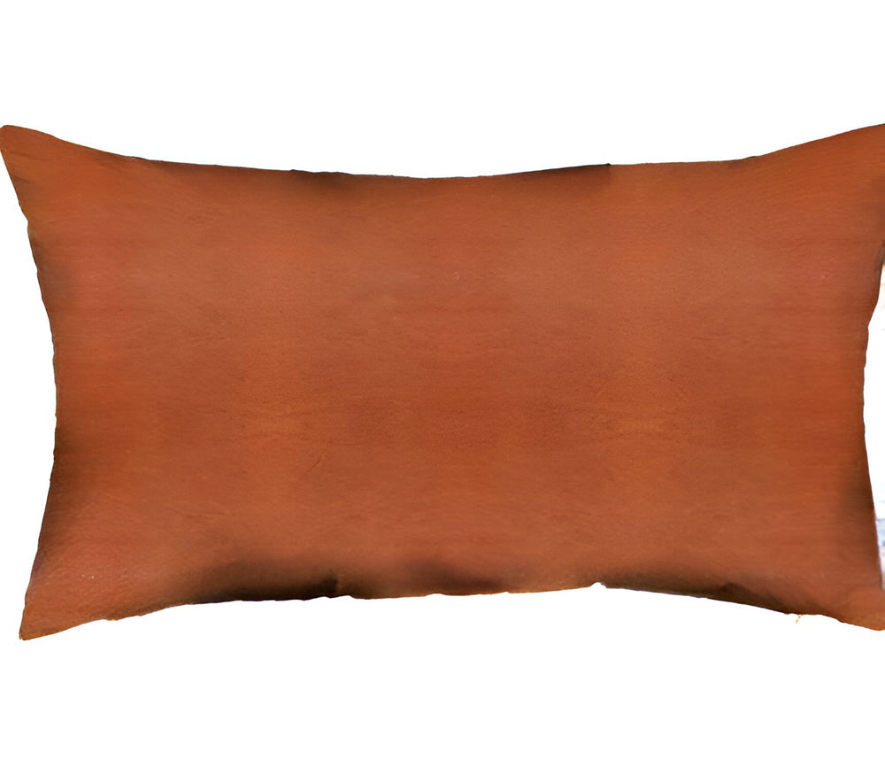 HomeRoots Set of Four 12" Handmade Brown Faux Leather Lumbar Pillows for Stylish Support & Comfort 408260