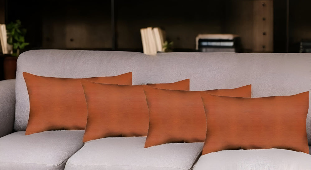 HomeRoots Set of Four 12" Handmade Brown Faux Leather Lumbar Pillows for Stylish Support & Comfort 408260