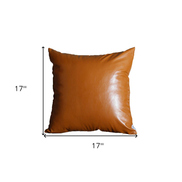 HomeRoots Set of Four 17" Brown Faux Leather Throw Pillows for Ultimate Comfort and Stylish Home Decor 408262