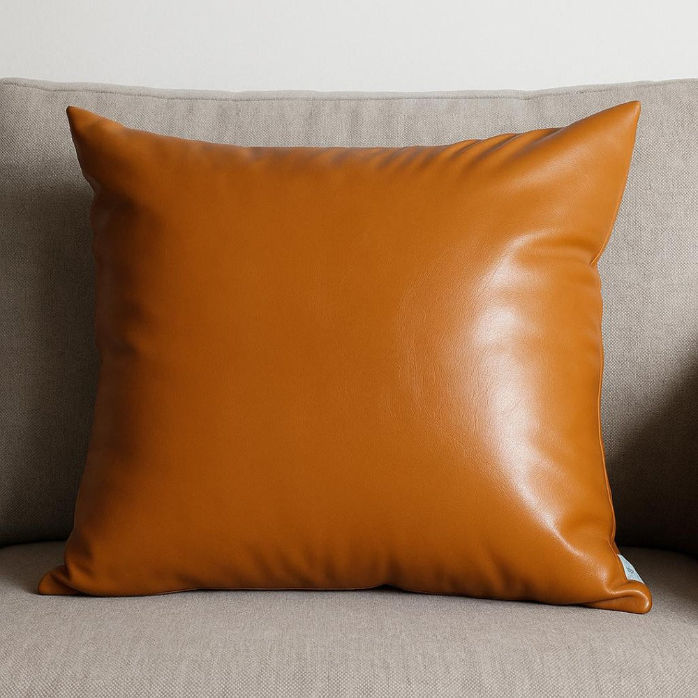 HomeRoots Set of Four 17" Brown Faux Leather Throw Pillows for Ultimate Comfort and Stylish Home Decor 408262