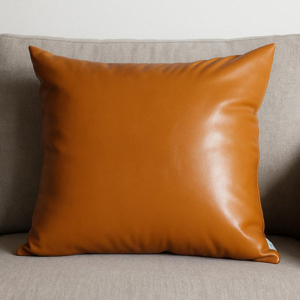 HomeRoots Set of Four 17" Brown Faux Leather Throw Pillows for Ultimate Comfort and Stylish Home Decor 408262