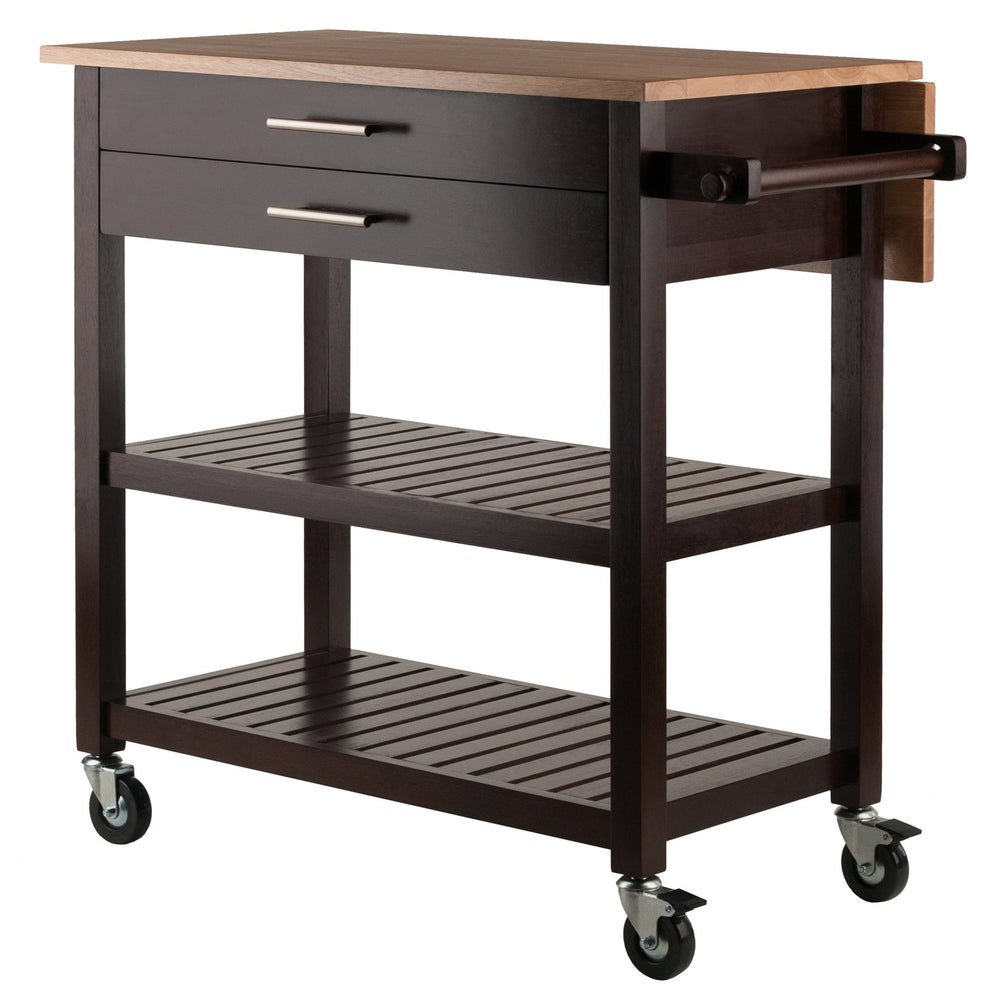 Winsome Wood Langdon Kitchen Cart With Drop Leaf Design - Two-tone Natural & Cappuccino Finish For Versatile Use Cappuccino ,Natural Solid ,Composite Wood 40826-winsome-wood