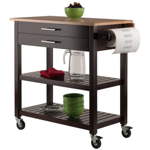 Winsome Wood Langdon Kitchen Cart With Drop Leaf Design - Two-tone Natural & Cappuccino Finish For Versatile Use Cappuccino ,Natural Solid ,Composite Wood 40826-winsome-wood