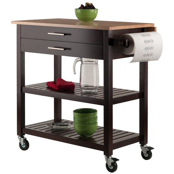Winsome Wood Langdon Kitchen Cart With Drop Leaf Design - Two-tone Natural & Cappuccino Finish For Versatile Use Cappuccino ,Natural Solid ,Composite Wood 40826-winsome-wood