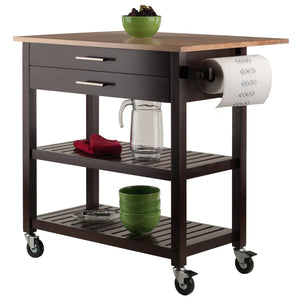 Winsome Wood Langdon Kitchen Cart With Drop Leaf Design - Two-tone Natural & Cappuccino Finish For Versatile Use Cappuccino ,Natural Solid ,Composite Wood 40826-winsome-wood