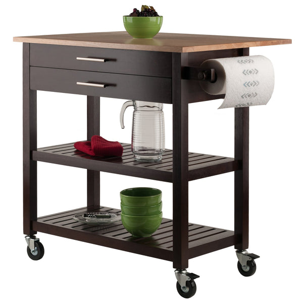 Winsome Wood Langdon Kitchen Cart With Drop Leaf Design - Two-tone Natural & Cappuccino Finish For Versatile Use Cappuccino ,Natural Solid ,Composite Wood 40826-winsome-wood