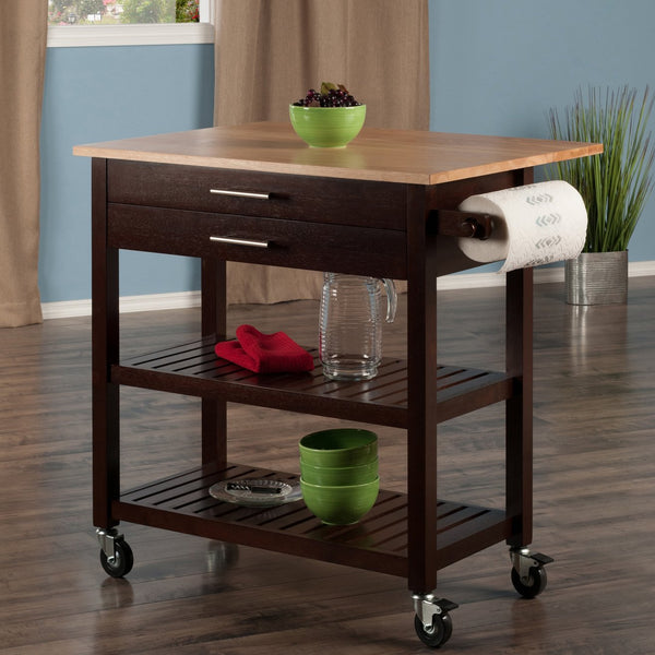 Winsome Wood Langdon Kitchen Cart With Drop Leaf Design - Two-tone Natural & Cappuccino Finish For Versatile Use Cappuccino ,Natural Solid ,Composite Wood 40826-winsome-wood