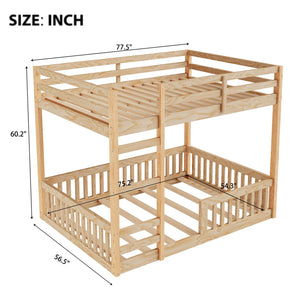 English Elm Full Full over Full Wood Bunk Bed with Ladder & Guardrails, Space-Saving Pine Frame for Kids Rooms Natural N7090002223D