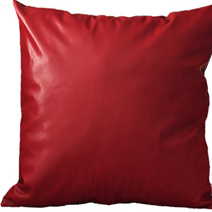 Homeroots Set Of Two 18" X 18" Red Faux Leather Zippered Pillow Cover   408281