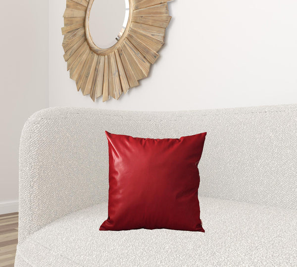 Homeroots Set Of Two 18" X 18" Red Faux Leather Zippered Pillow Cover   408281