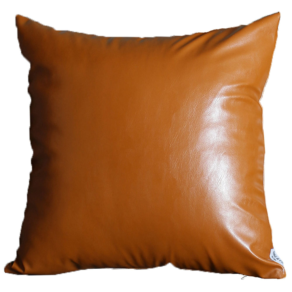 Homeroots Set Of Two 24" X 24" Brown Faux Leather Zippered Pillow Cover   408283