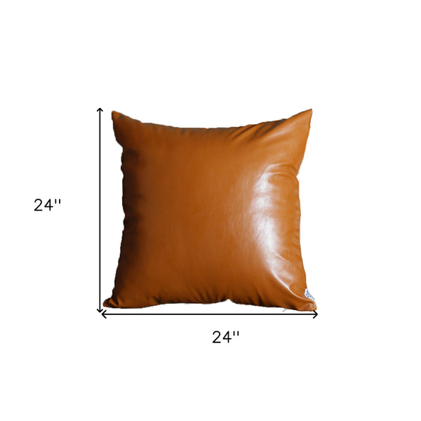 Homeroots Set Of Two 24" X 24" Brown Faux Leather Zippered Pillow Cover   408283