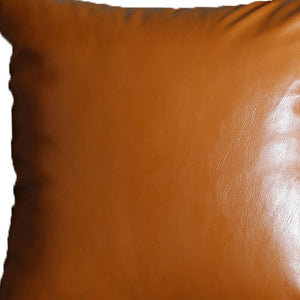 Homeroots Set Of Two 24" X 24" Brown Faux Leather Zippered Pillow Cover   408283