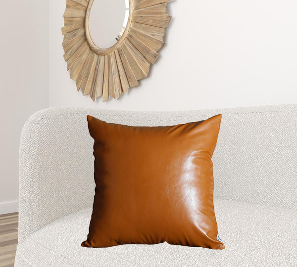Homeroots Set Of Two 24" X 24" Brown Faux Leather Zippered Pillow Cover   408283
