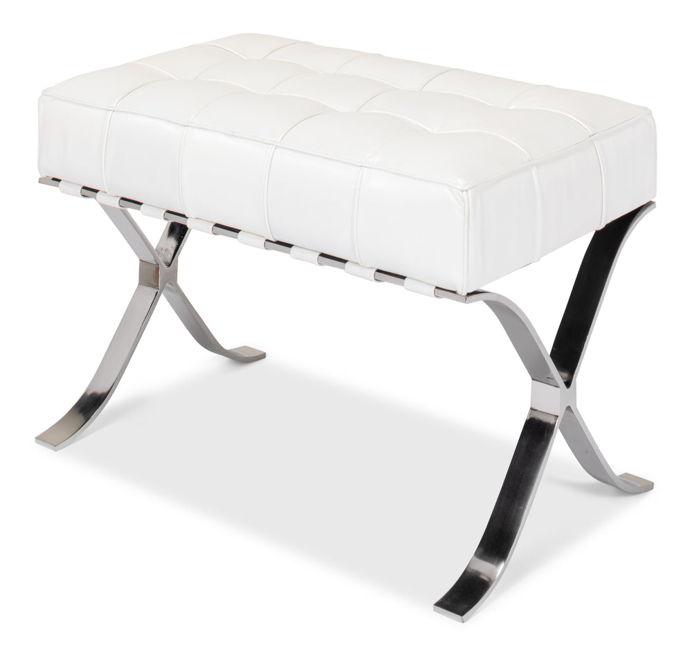 Sarreid Catalunya Bench - Luxurious Pearl Leather Finish, Stylish Mdf & Foam Seating With Stainless Steel Base White  40834