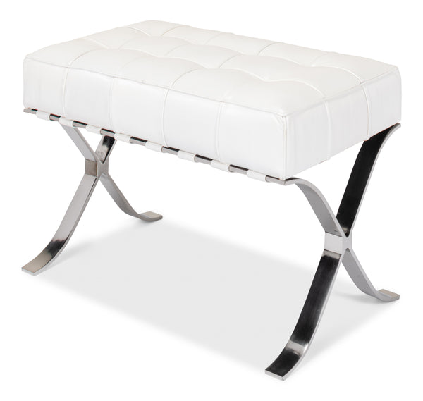 Sarreid Catalunya Bench - Luxurious Pearl Leather Finish, Stylish Mdf & Foam Seating With Stainless Steel Base White  40834