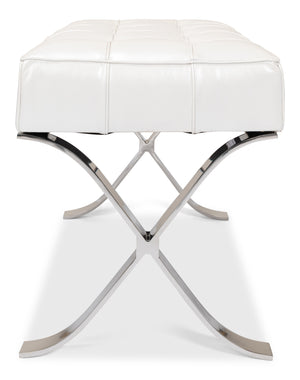 Sarreid Catalunya Bench - Luxurious Pearl Leather Finish, Stylish Mdf & Foam Seating With Stainless Steel Base White  40834