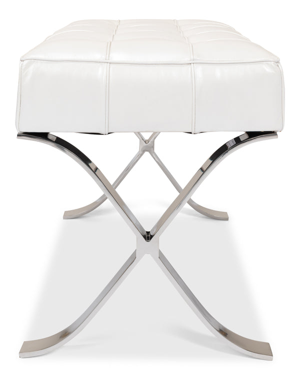 Sarreid Catalunya Bench - Luxurious Pearl Leather Finish, Stylish Mdf & Foam Seating With Stainless Steel Base White  40834