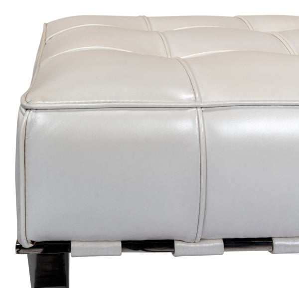 Sarreid Catalunya Bench - Luxurious Pearl Leather Finish, Stylish Mdf & Foam Seating With Stainless Steel Base White  40834