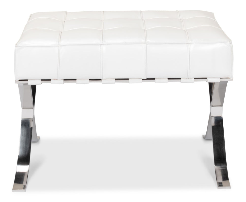 Sarreid Catalunya Bench - Luxurious Pearl Leather Finish, Stylish Mdf & Foam Seating With Stainless Steel Base White  40834