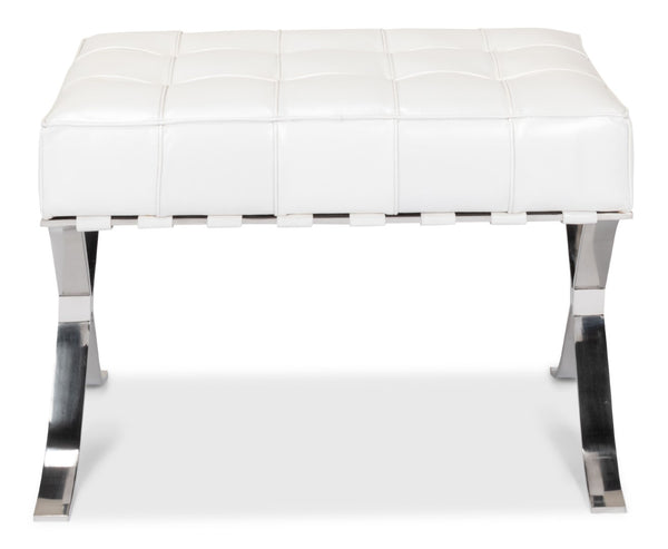 Sarreid Catalunya Bench - Luxurious Pearl Leather Finish, Stylish Mdf & Foam Seating With Stainless Steel Base White  40834