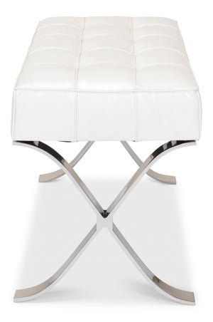 Sarreid Catalunya Bench - Luxurious Pearl Leather Finish, Stylish Mdf & Foam Seating With Stainless Steel Base White  40834