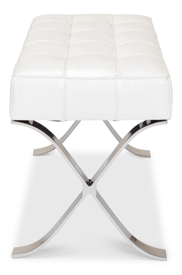 Sarreid Catalunya Bench - Luxurious Pearl Leather Finish, Stylish Mdf & Foam Seating With Stainless Steel Base White  40834