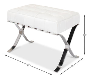 Sarreid Catalunya Bench - Luxurious Pearl Leather Finish, Stylish Mdf & Foam Seating With Stainless Steel Base White  40834