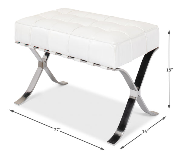 Sarreid Catalunya Bench - Luxurious Pearl Leather Finish, Stylish Mdf & Foam Seating With Stainless Steel Base White  40834