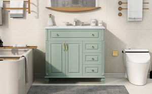 English Elm 36" Forest Green Rubberwood Bathroom Vanity with Ceramic Sink and Golden Hardware N725P356069F