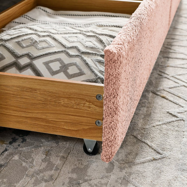 English Elm Queen Boucle Tufted Daybed Sofa with Storage Drawers Eucalyptus Frame Guest Room Pink W1413S00178