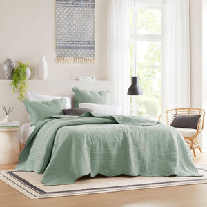 JLA Home Madison Park - 3 Reversible Scalloped Edge Quilt Set with Antimicrobial Protection, Cottage Charm, Machine Washable Seafoam MP13-6119