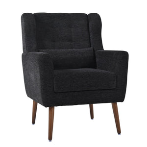 English Elm Modern Accent Chair Chenille Upholstered Ergonomic Lounge Armchair with Wood Legs and Pillow for Reading Comfort and Stylish Living Room Seating Black W1028P382764