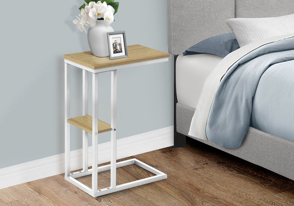 English Elm Accent Table, C-Shaped Modern Design For Living Room & Bedroom - Space-Saving Snack & Laptop Stand B2710P219403