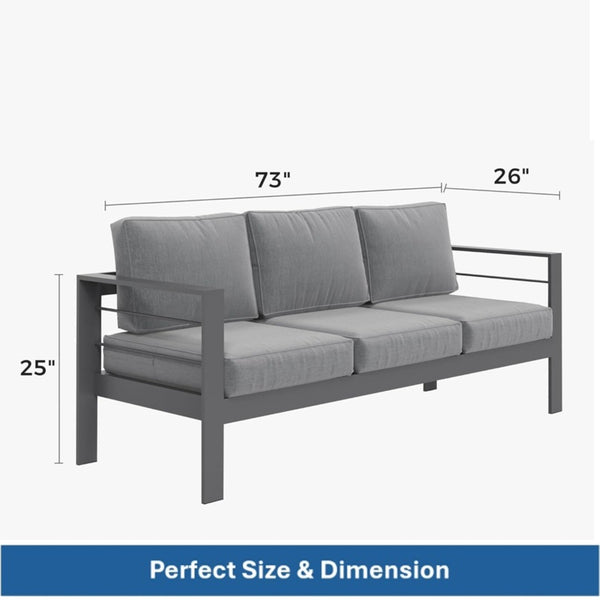 English Elm 73" Cast Aluminum Outdoor Sofa Rust-proof Powder-coated Frame with Resort-style Cushions Gray+Gray B082P454978