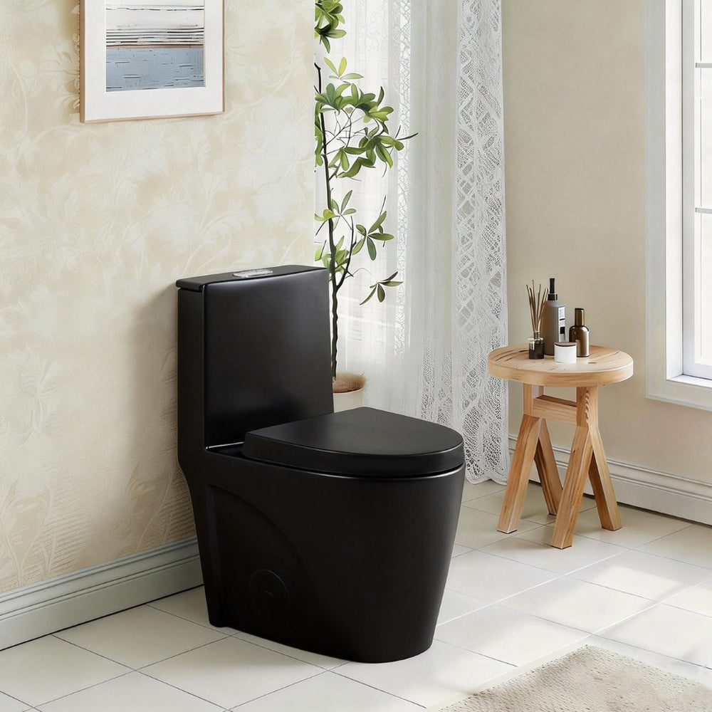 English Elm One-piece Elongated Porcelain Toilet Dual Flush Ada Comfort Height Soft Close Seat Black W1920P420642